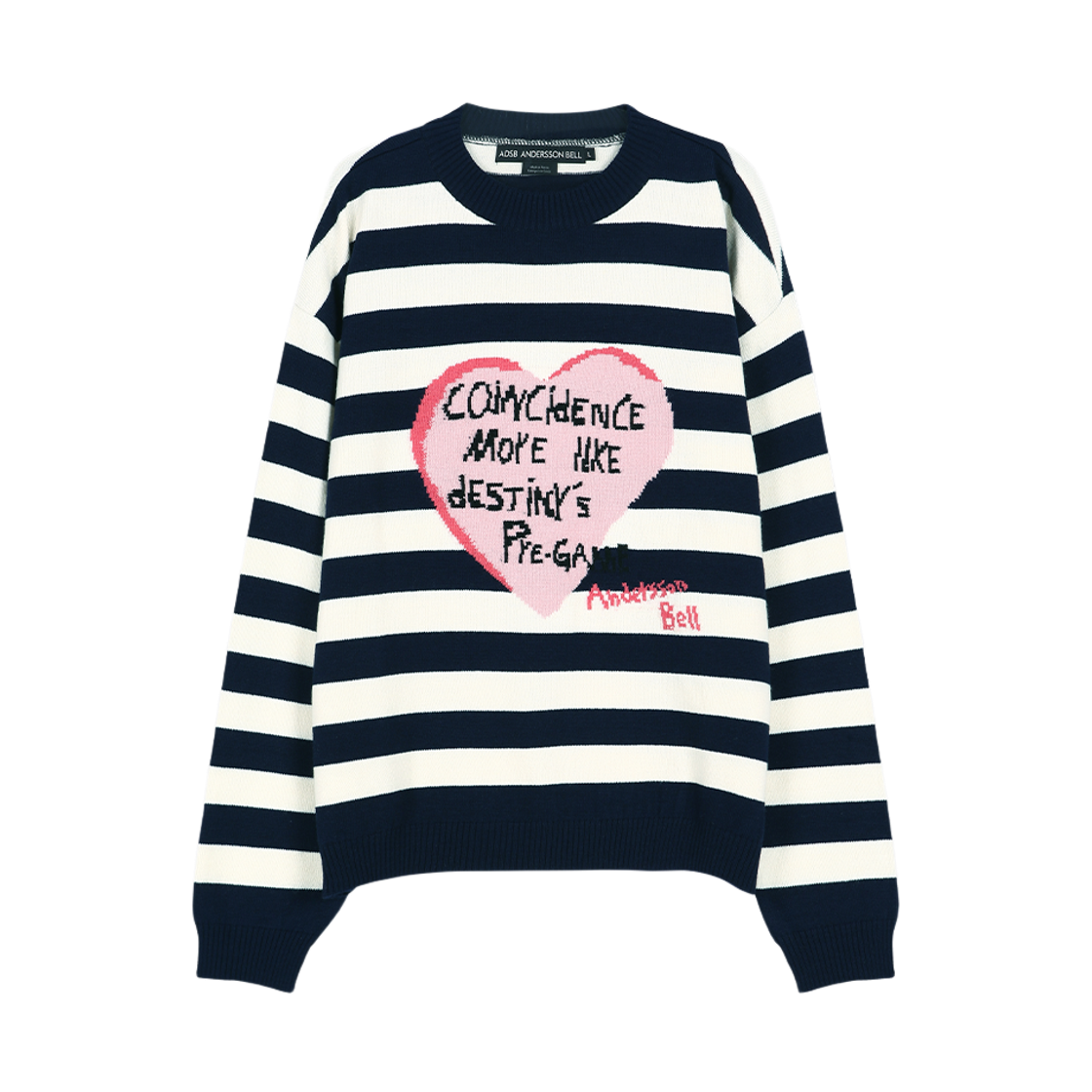 atb1453m(NAVY/IVORY) ADSB ANDERSSON BELL Boys Heart Message Crew-Neck Sweater Navy Ivory