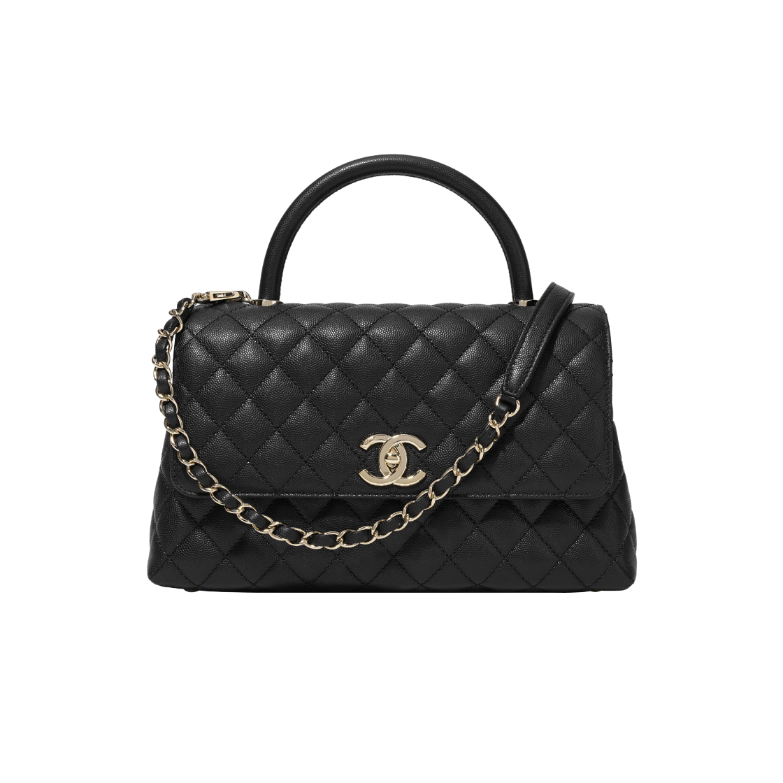 샤넬 핸들 장식의 라지 플랩백 그레인드 카프스킨 & 골드 메탈 블랙(Chanel Large Flap Bag with Top Handle Grained Calfskin & Gold Black)