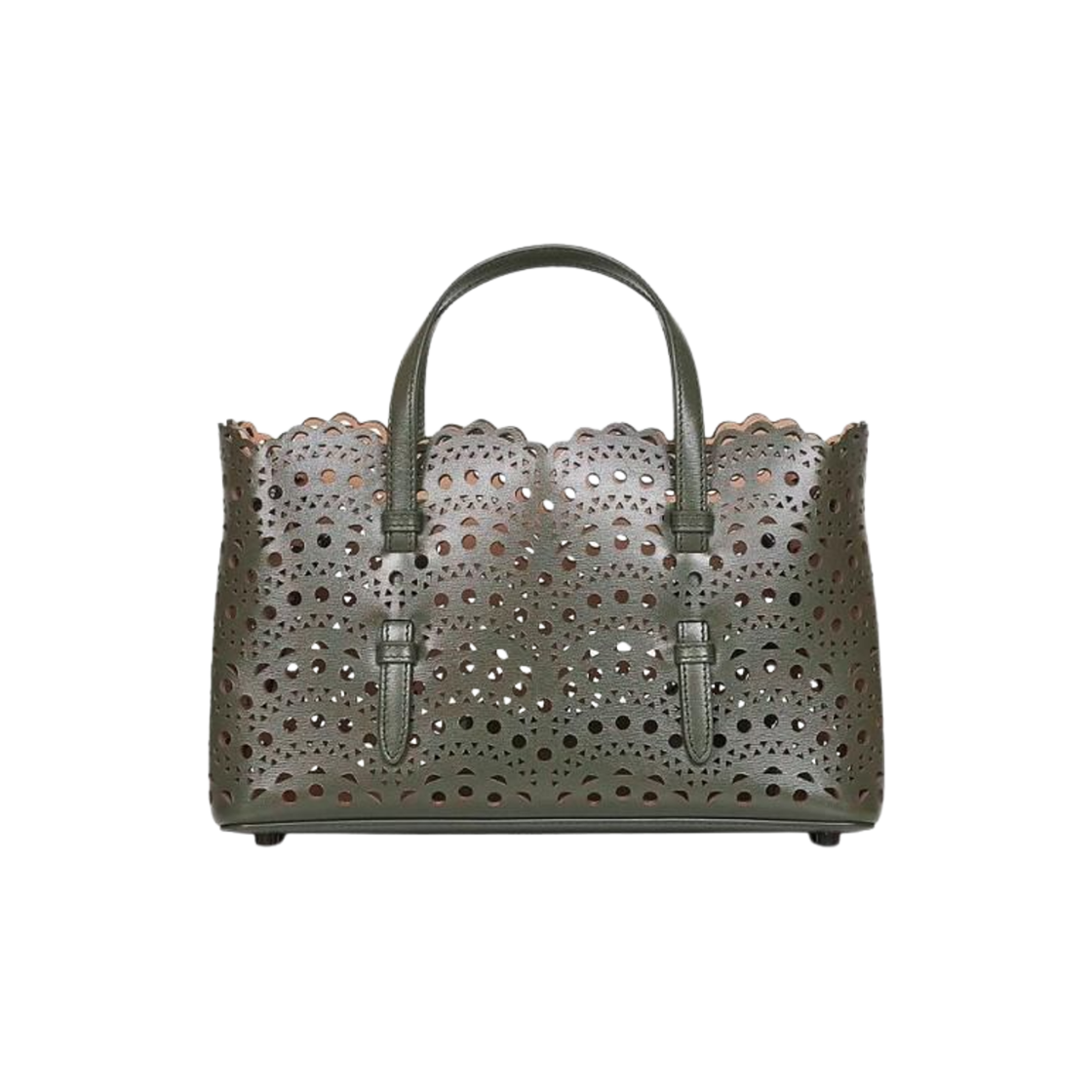 알라이아 비엔 퍼포레이티드 오픈 탑 핸드백 다크 그린(Alaia Vienne Perforated Open Top Handbag Dark Green)