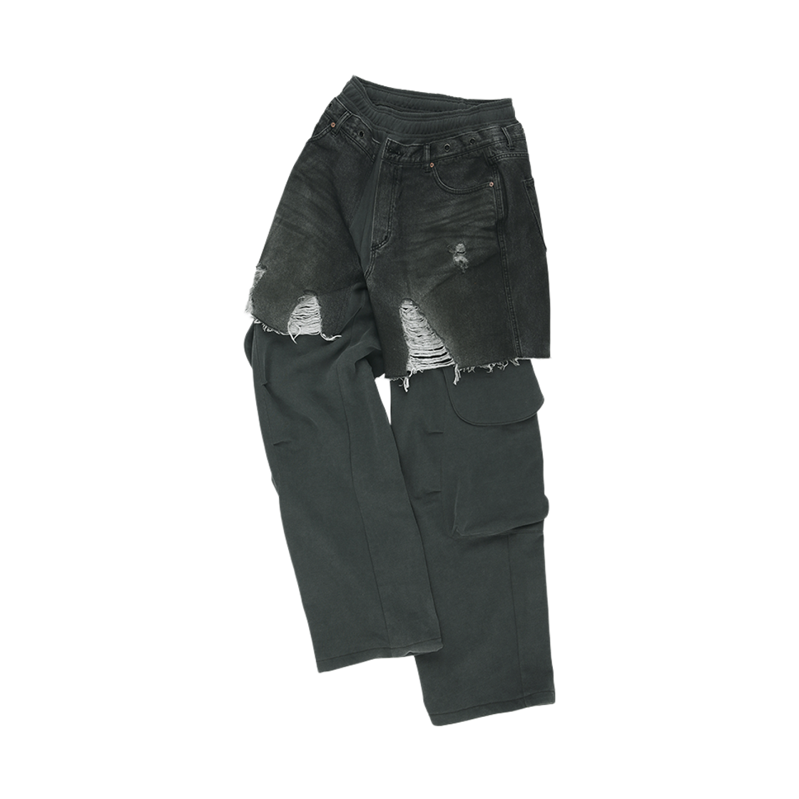 apa861u(BLACK) ADSB ANDERSSON BELL Unisex Rugged Denim-Inset Sweatpants Black
