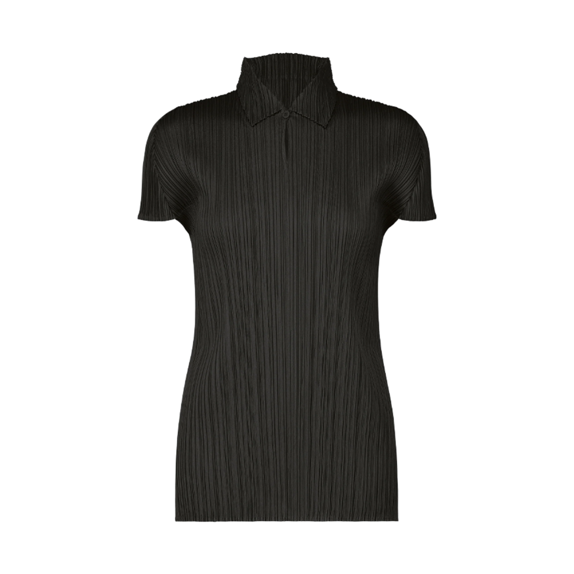 (W) 플리츠 플리즈 이세이 미야케 MC 어거스트 칼라드 숏슬리브 탑 블랙((W) Pleats Please Issey Miyake MC August Collared Short Sleeve Top Black) - 1