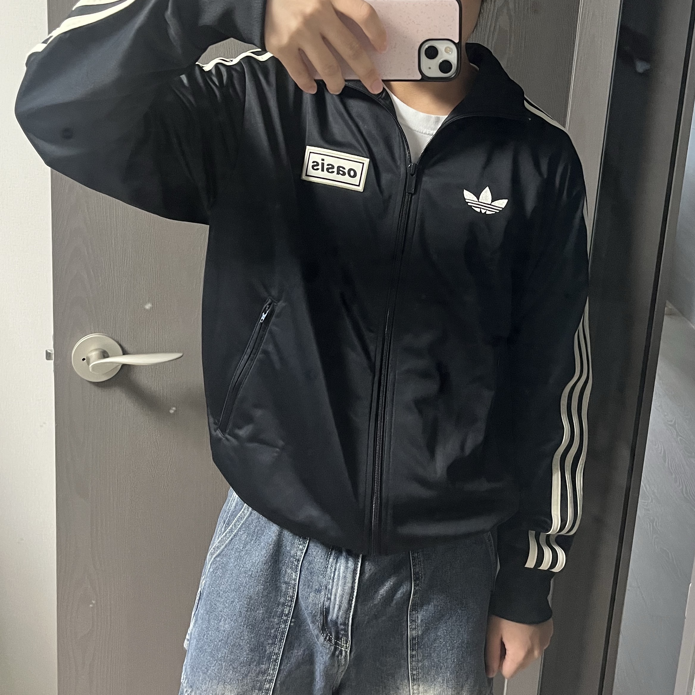 Adidas x Oasis Tour Firebird Track Top Black - US Sizing 착용 스타일