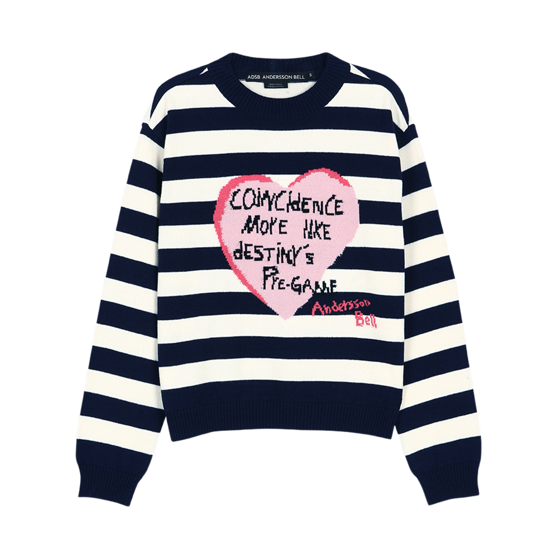 atb1464w(NAVY/IVORY) ADSB ANDERSSON BELL Girls Heart Message Crew-Neck Sweater Navy Ivory