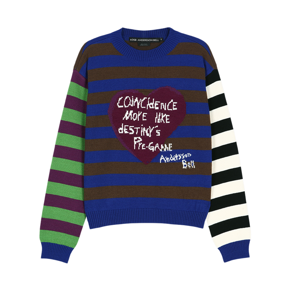 atb1464w(BLUE/GREEN) ADSB ANDERSSON BELL Girls Heart Message Crew-Neck Sweater Blue Green