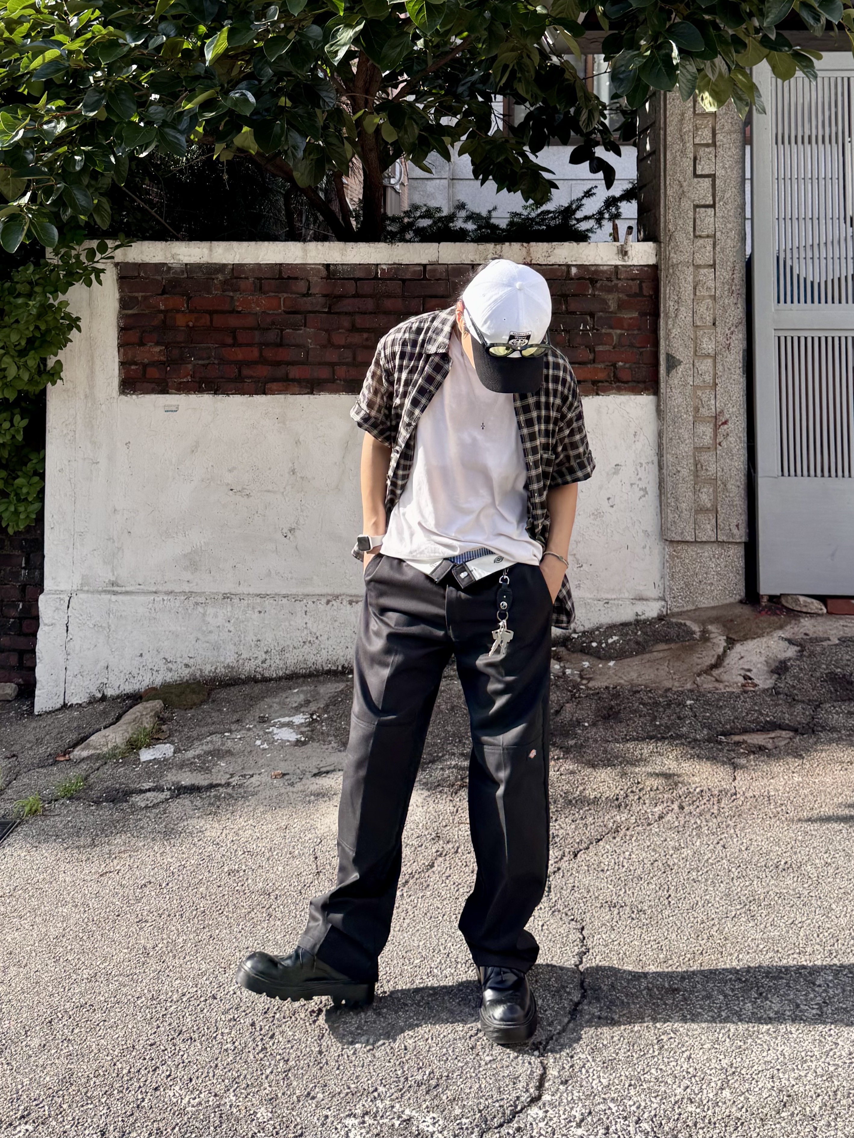 Dickies Loose Fit Double Knee Work Pants Black 착용 스타일 - 5