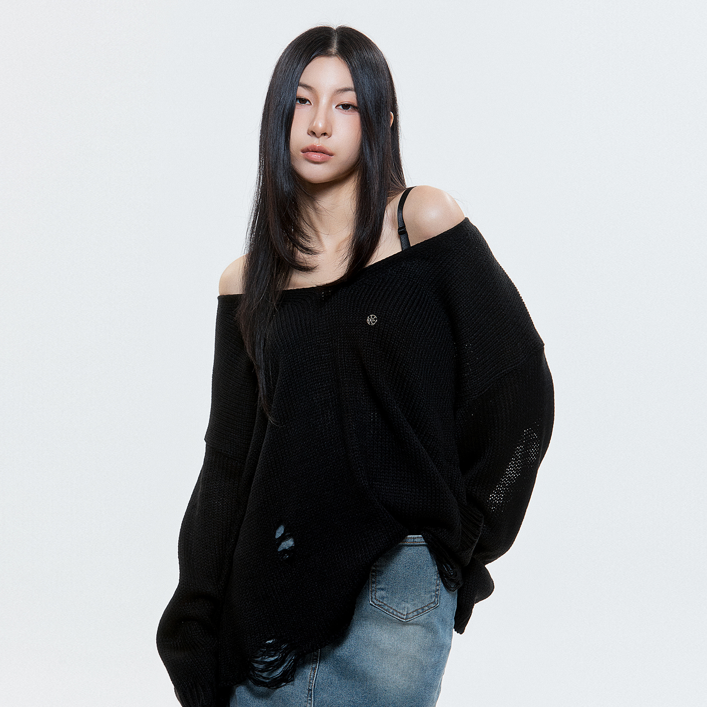 디오스피스 데미지드 루즈핏 니트 블랙(DAUSPICE Damaged Loose-Fit Knit Black) - 3