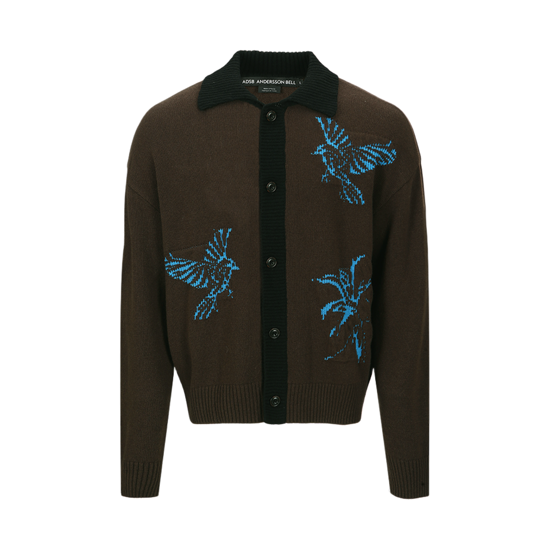 atb1371u(BROWN) ADSB ANDERSSON BELL Unisex Bird Intarsia Cardigan Brown