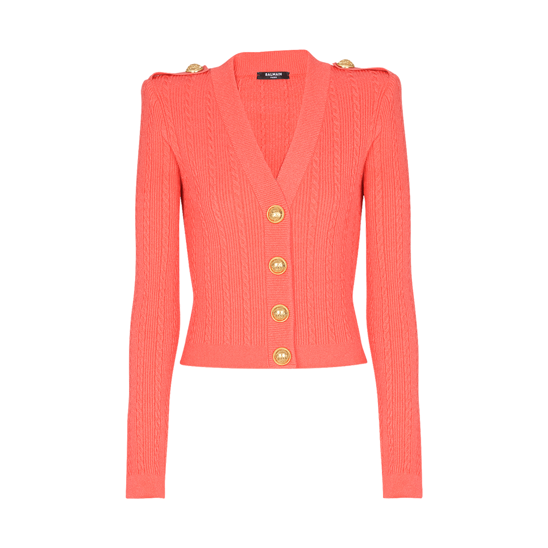 FF1KL245KI504PG (W) Balmain Long Sleeve Cable Knit Cardigan Pink