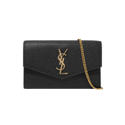Saint Laurent Uptown Chain Wallet in Grain De Poudre Embossed Leather Black