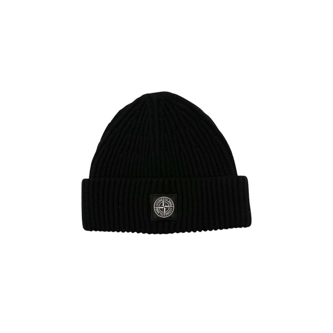 스톤 아일랜드 N100002 컴퍼스 로고 패치 풀 립 RWS 울 비니 블랙 - 25FW(Stone Island N100002 Full Rib RWS Wool Beanie with Compass Logo Patch Black - 25FW) - 1