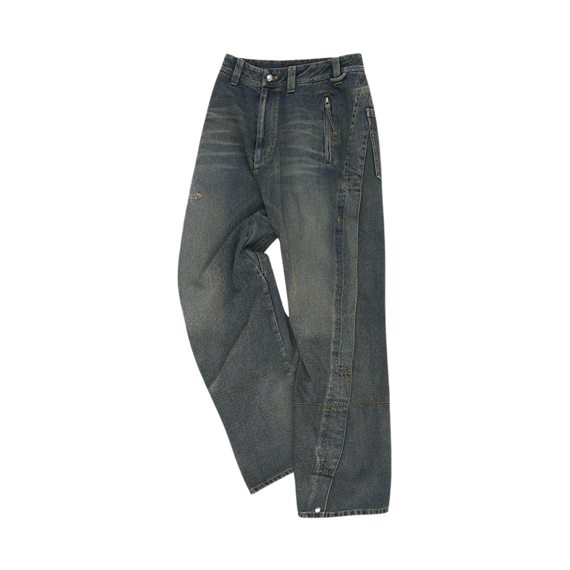 apa841u(DUSTY BLUE) ADSB ANDERSSON BELL Unisex Twisted Zipper Pocket Jeans Dusty Blue