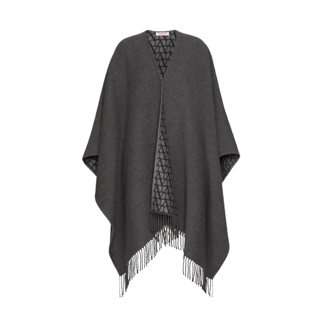 EG019KKPKUH (W) Valentino Fringed Double Cape Grey