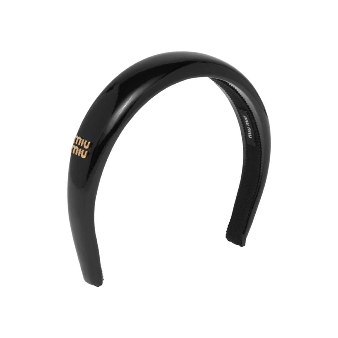 (W) 미우 미우 페이턴트 가죽 헤드밴드 블랙((W) Miu Miu Patent Leather Headband Black)