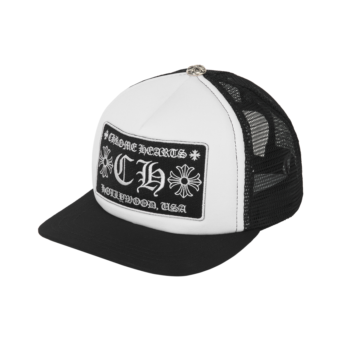 크롬하츠 CH 할리우드 트러커햇 블랙 화이트(Chrome Hearts CH Hollywood Trucker Hat Black White)