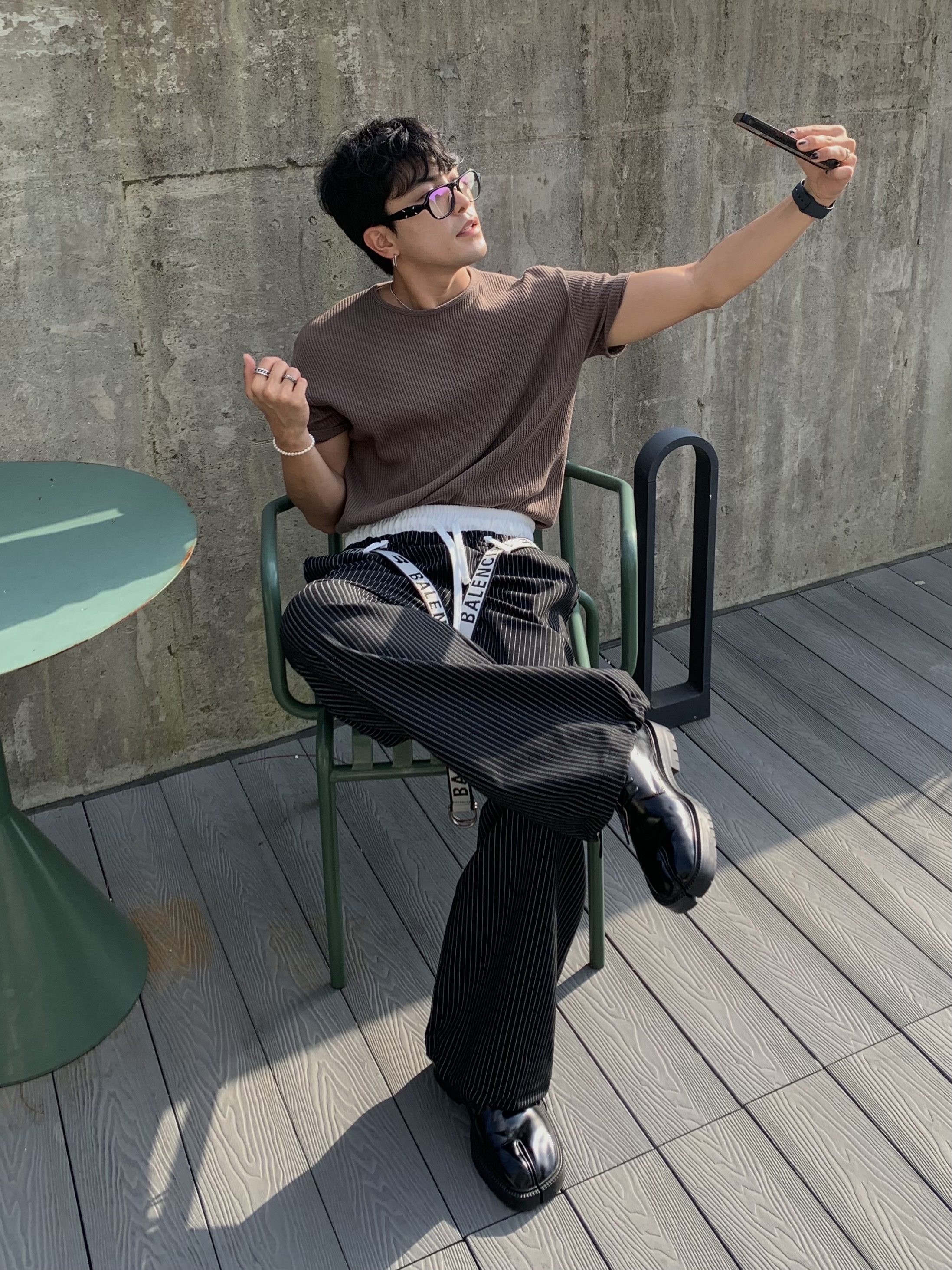 Gentle Monster x Maison Margiela MM113 Black Clear, Balenciaga D Ring Belt Black 착용 스타일 - 4