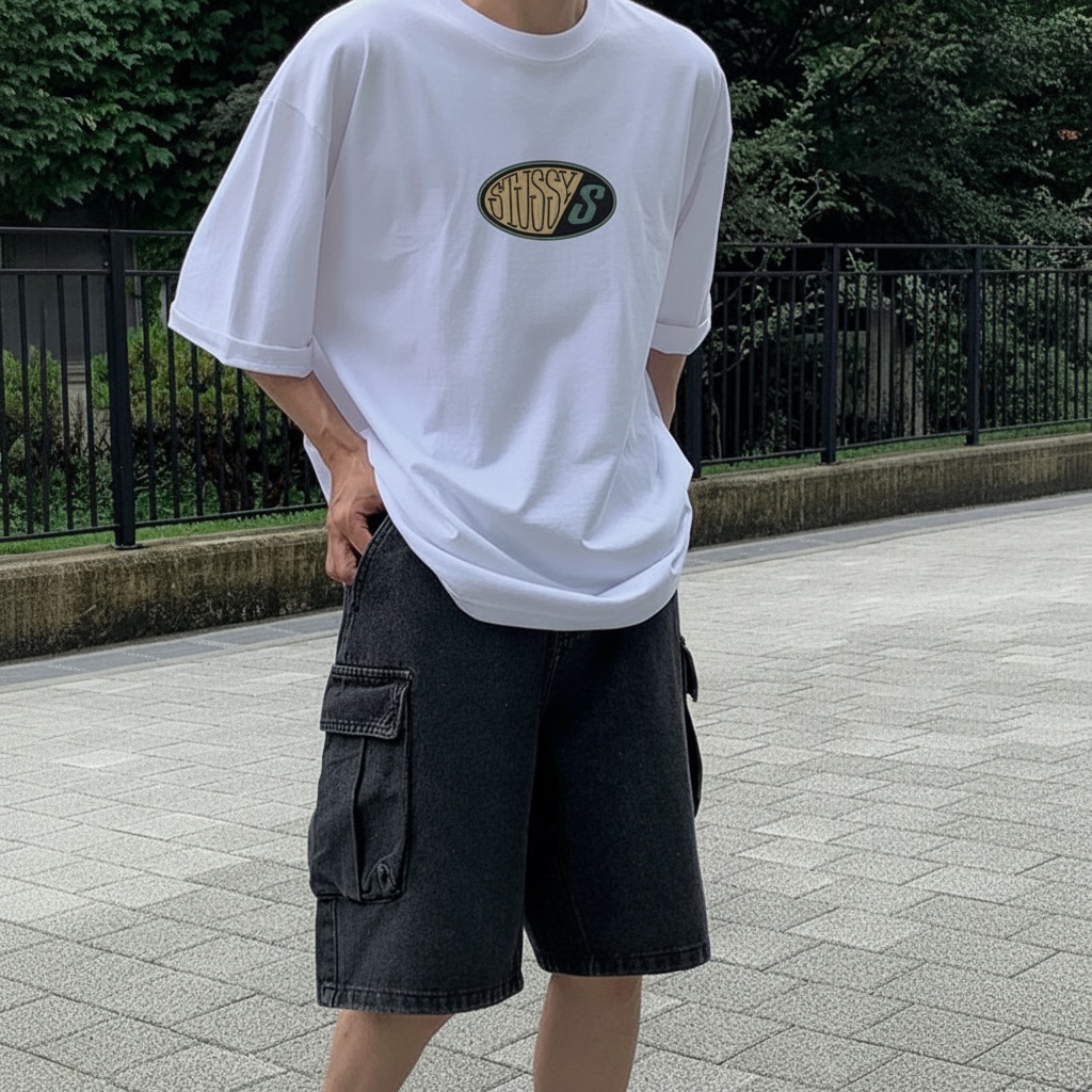 Stussy Pitstop Pigment Dyed T-Shirt Natural 착용 스타일