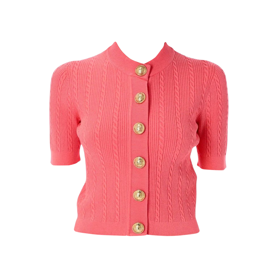 FF1KL230KI504PG (W) Balmain Ribbed Button Cardigan Pink