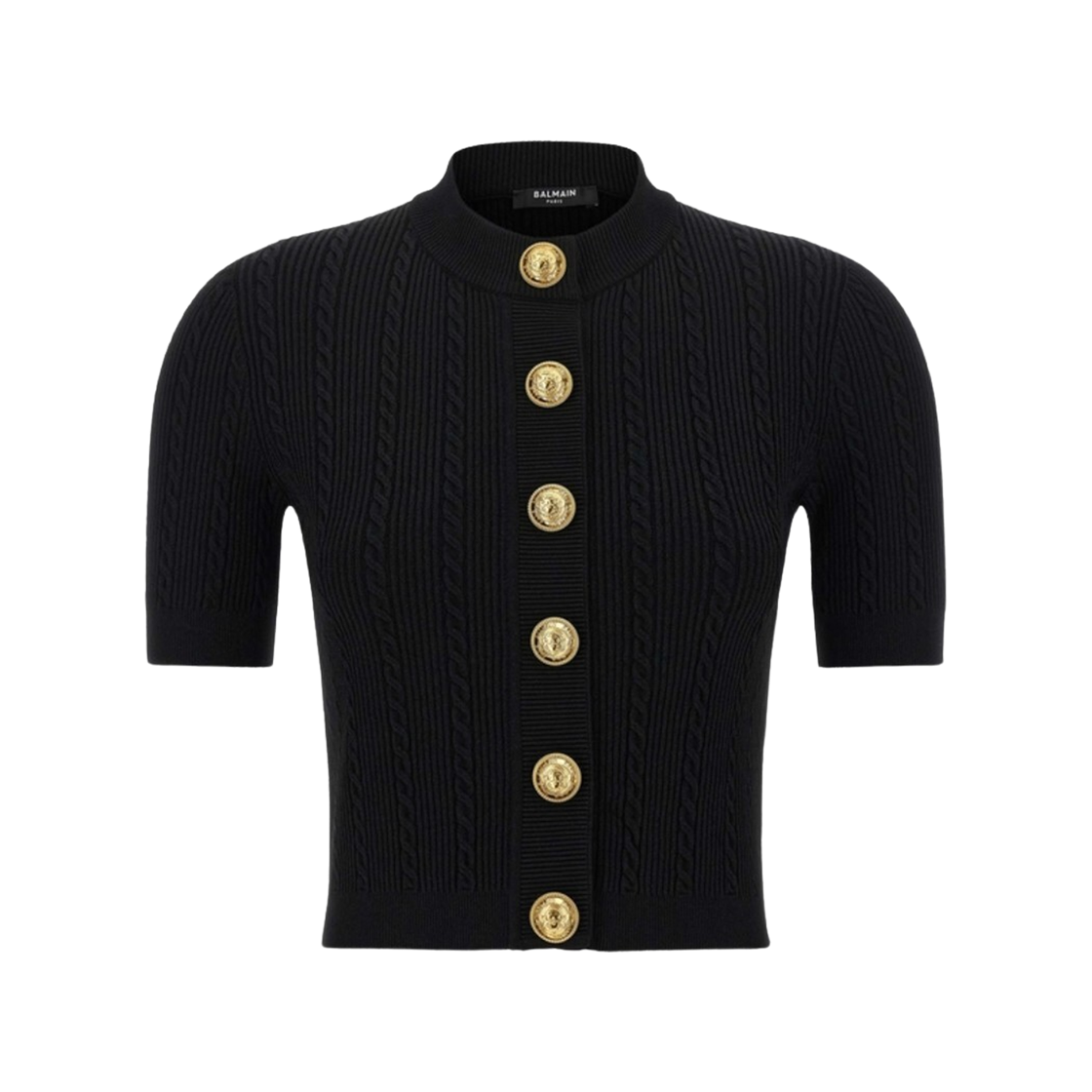 (W) 발망 립드 버튼 가디건 블랙((W) Balmain Ribbed Button Cardigan Black)