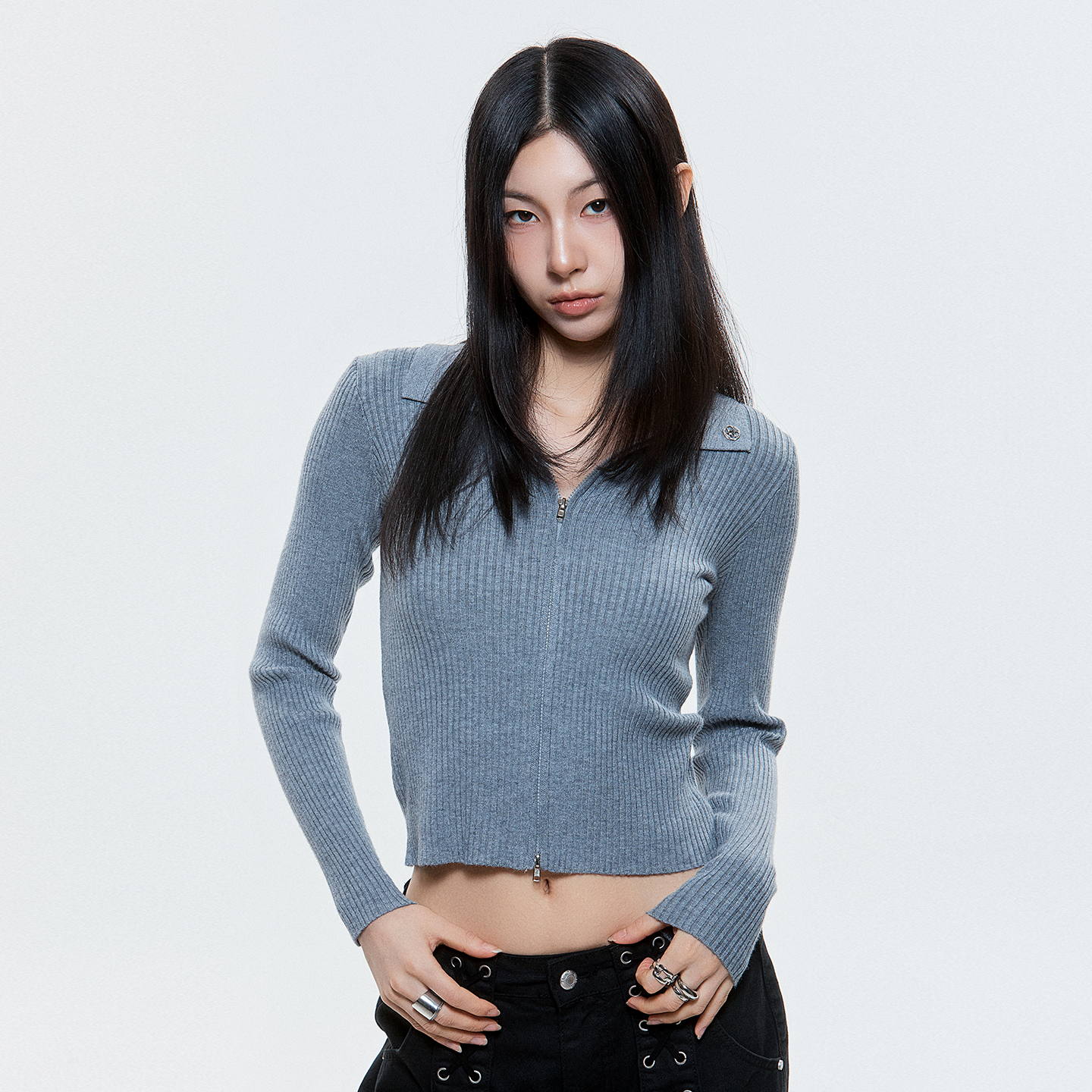 디오스피스 집업 가디건 그레이(DAUSPICE Zip-Up Cardigan Gray) - 2