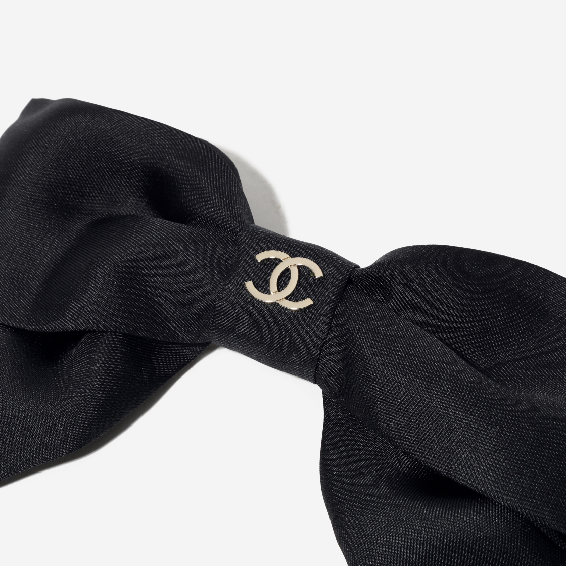 (W) 샤넬 리본 모양 바레뜨 실크 트윌 & 블랙 골드((W) Chanel Bow Barrette Silk Twill & Black Gold) - 3