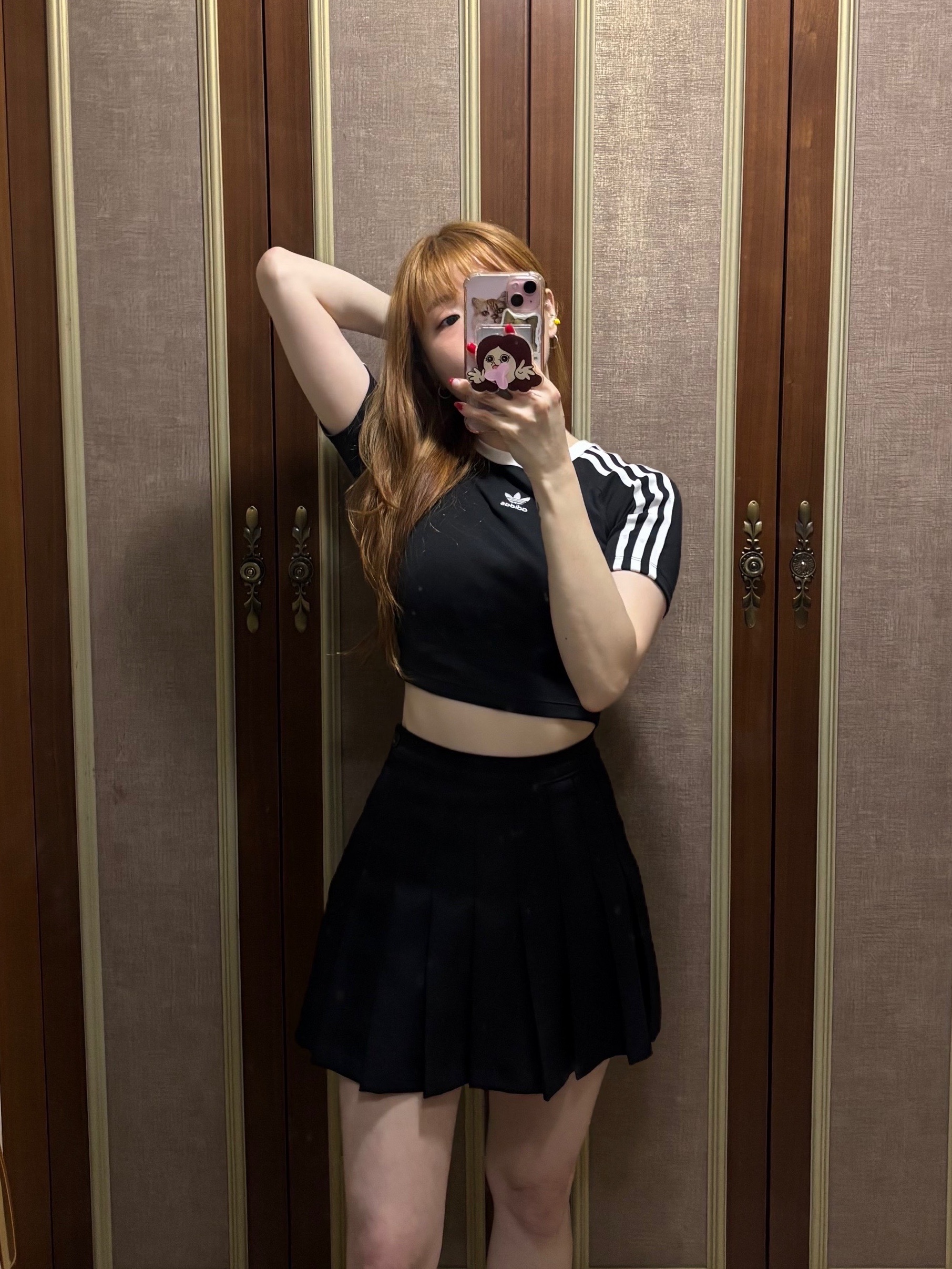 (W) Adidas 3S Baby T-Shirt Black - KR Sizing, Adidas Adilette Clog Black White 착용 스타일 - 5