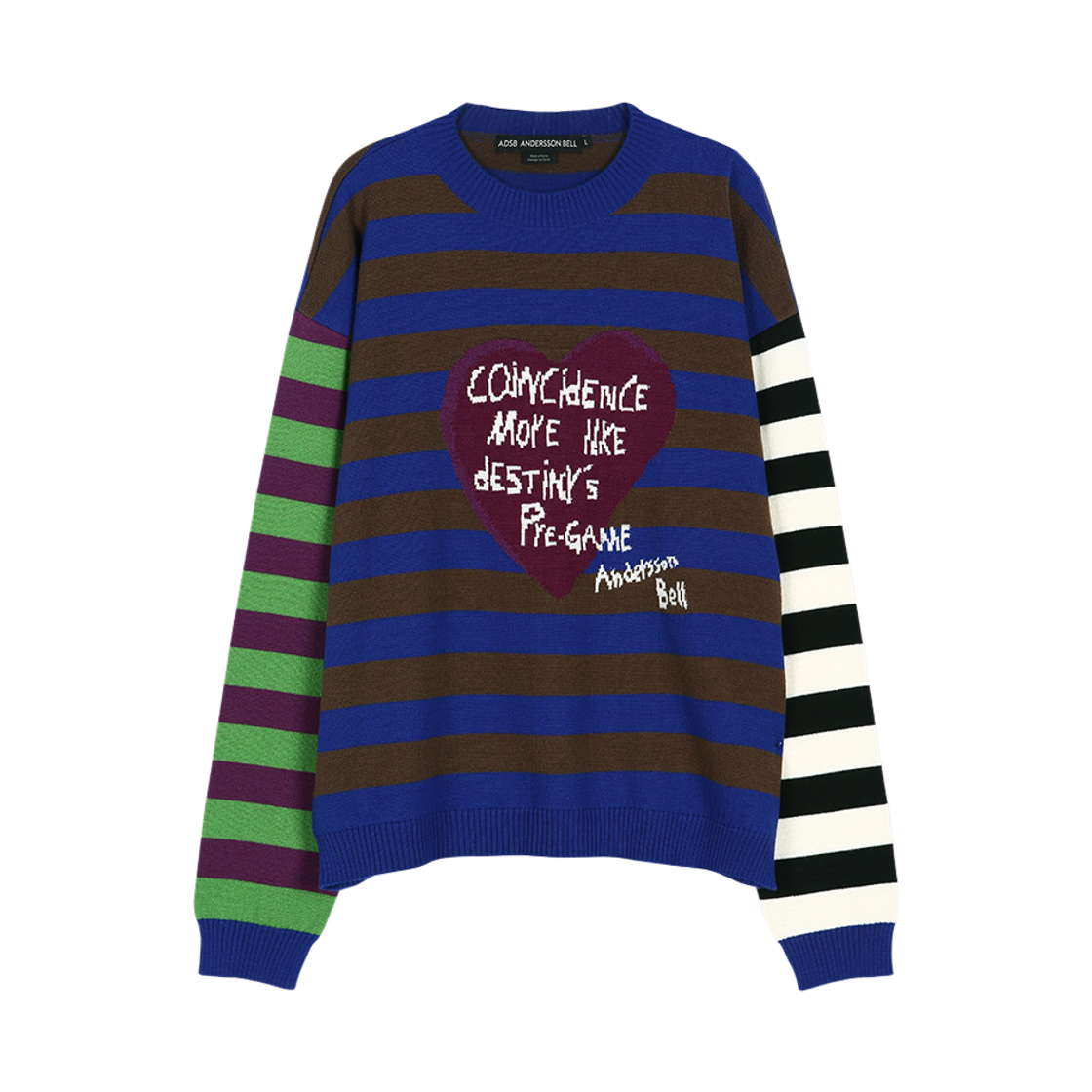 atb1453m(BLUE/GREEN) ADSB ANDERSSON BELL Boys Heart Message Crew-Neck Sweater Blue Green