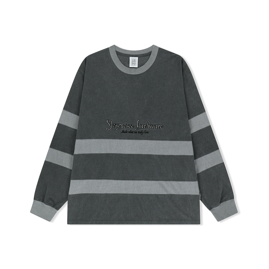 YS253TTSLT04CHA YESEYESEE Pigment Stripe L/S Charcoal