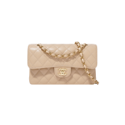 Chanel Small Classic Handbag Grained Calfskin & Gold Beige
