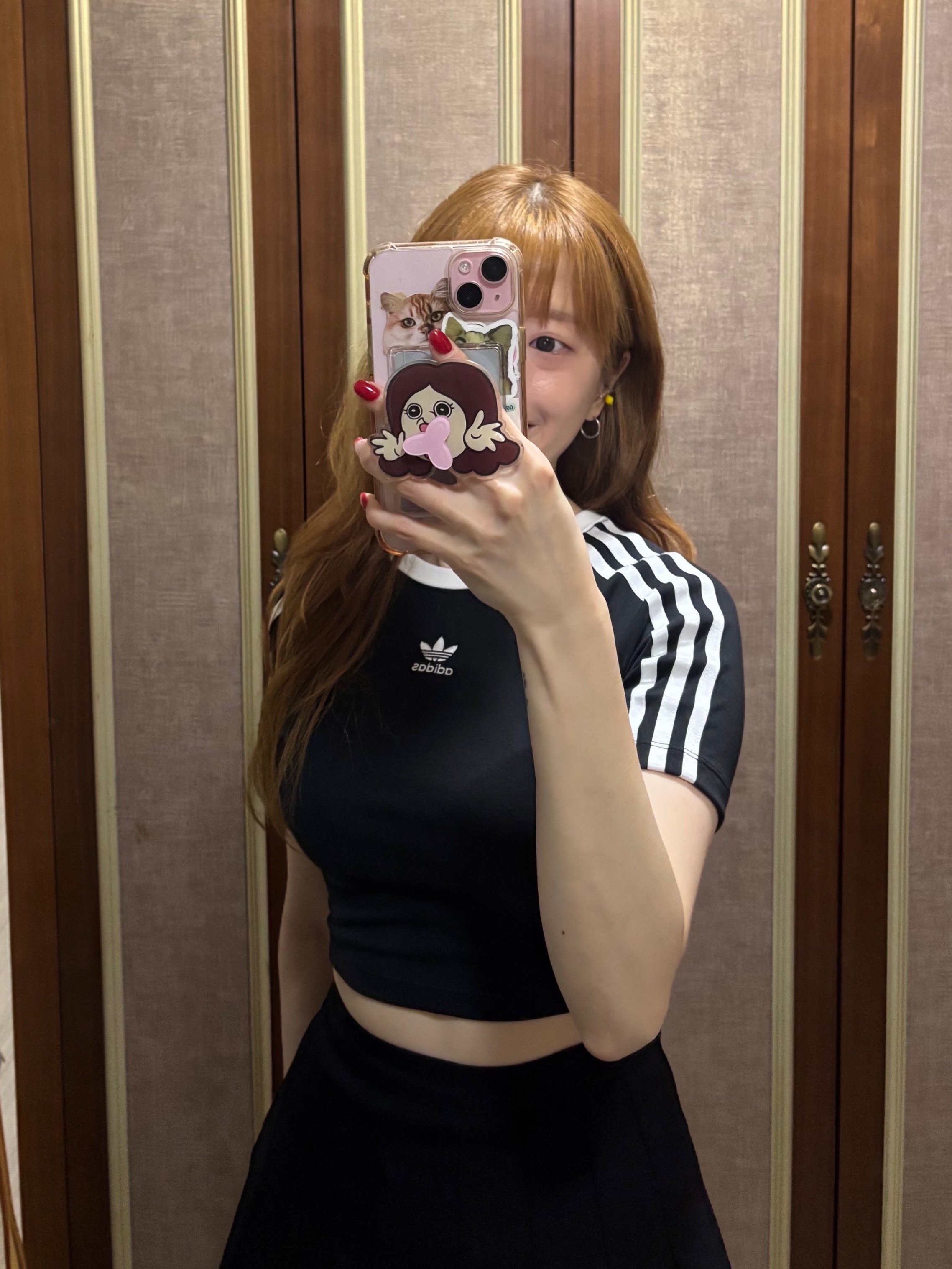 (W) Adidas 3S Baby T-Shirt Black - KR Sizing, Adidas Adilette Clog Black White 착용 스타일 - 2