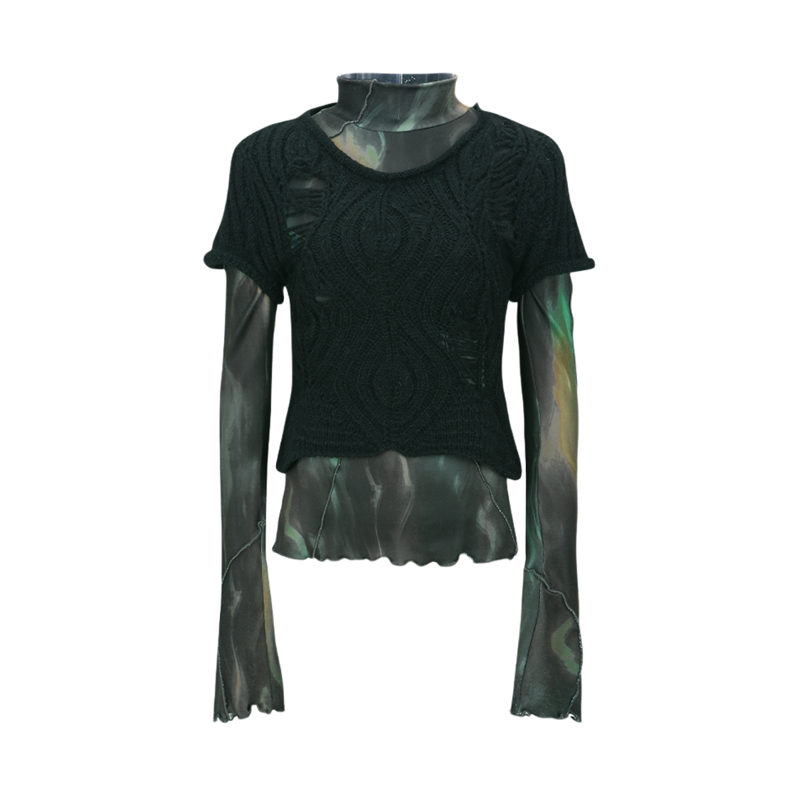 ADSB 앤더슨벨 캡 슬리브 스웨터 레이어드 탑 블랙