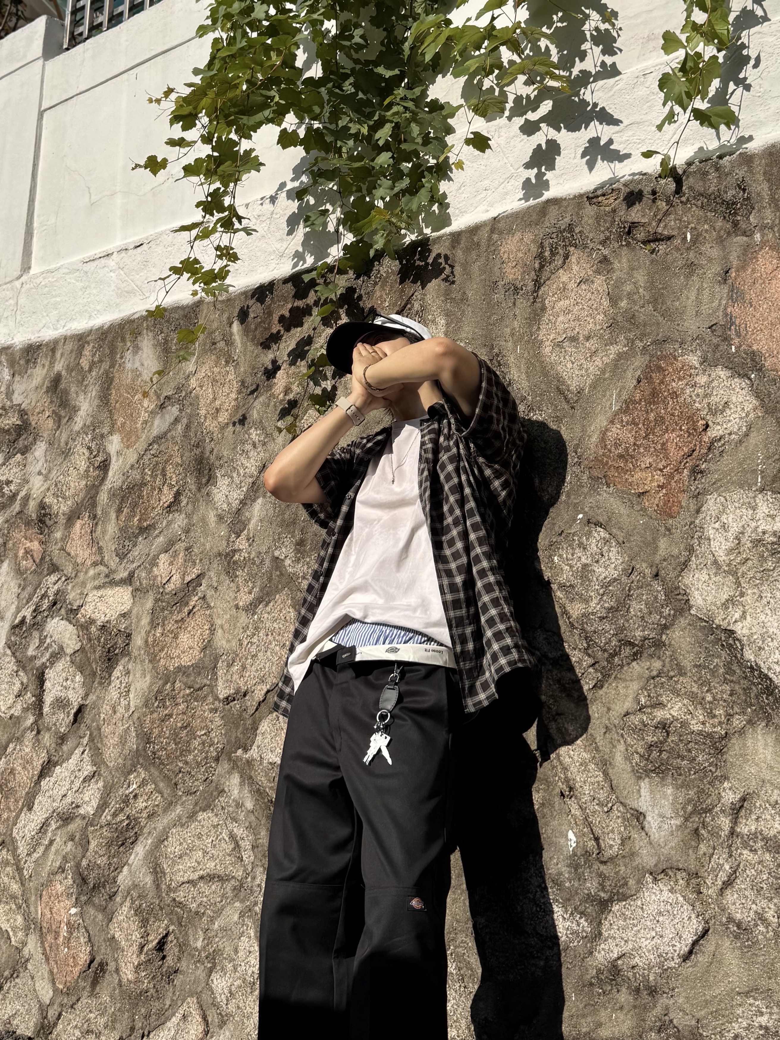Dickies Loose Fit Double Knee Work Pants Black 착용 스타일 - 4