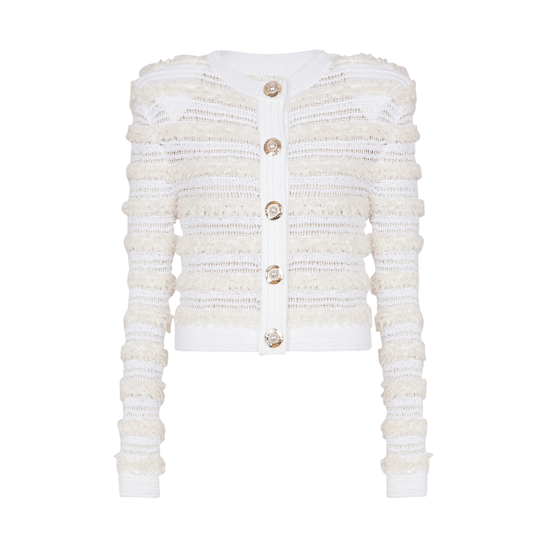 FF1KL131KI740FA (W) Balmain Long Sleeve Tweed Effect Knit Cardigan White