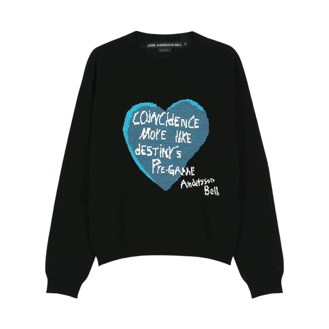 atb1464w(BLACK) ADSB ANDERSSON BELL Girls Heart Message Crew-Neck Sweater Black