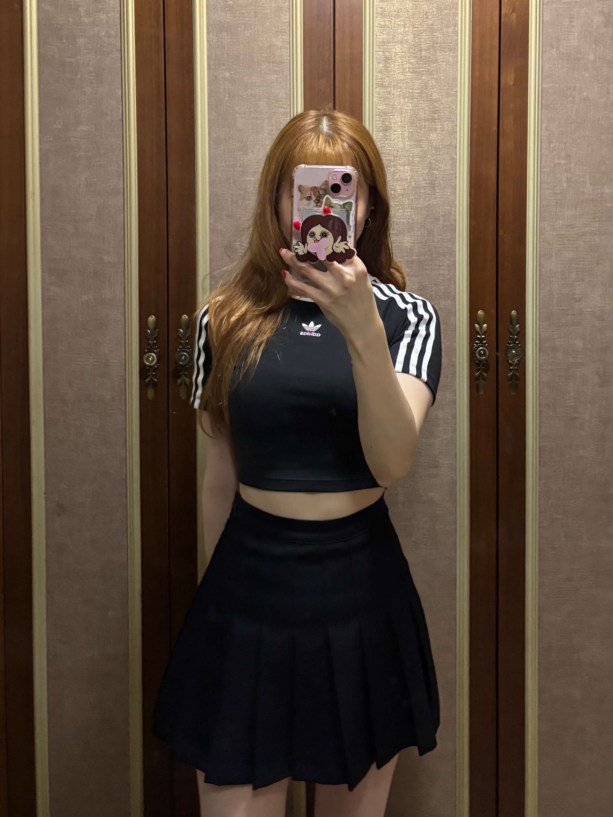 (W) Adidas 3S Baby T-Shirt Black - KR Sizing, Adidas Adilette Clog Black White 착용 스타일 - 4