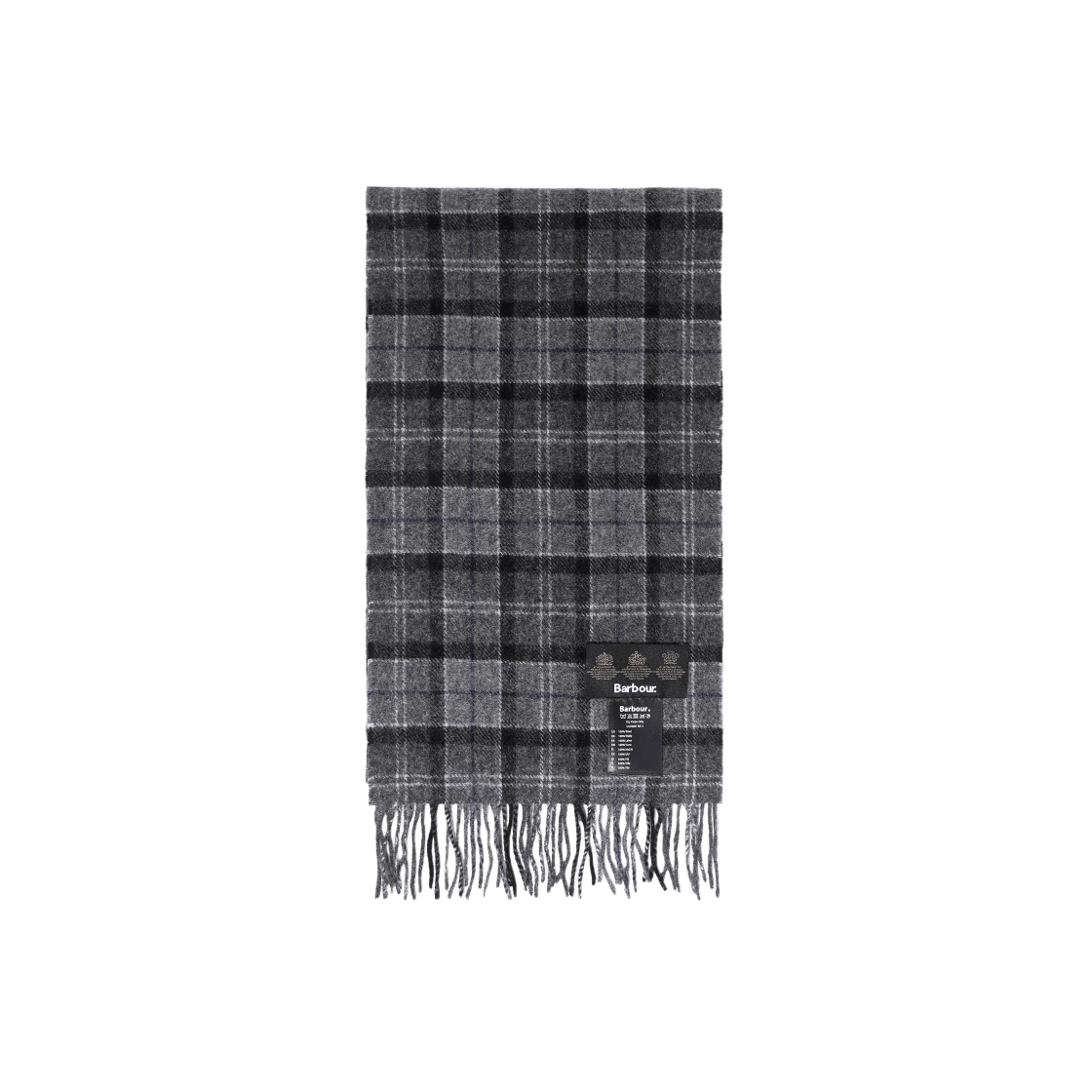 USC0001BK11 Barbour Tartan Pattern Lambswool Muffler Black Grey Tartan