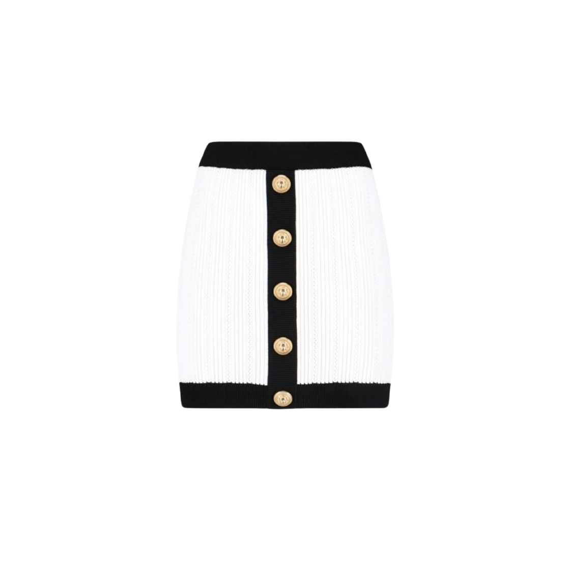 (W) 발망 니트 버튼 미니 스커트 화이트 블랙((W) Balmain Knit Button Mini Skirt White Black)