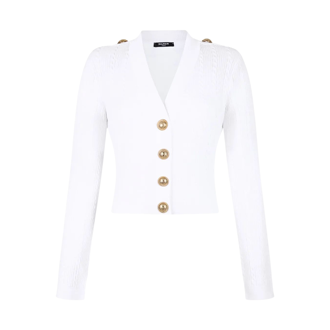 (W) 발망 롱슬리브 케이블 니트 가디건 화이트((W) Balmain Long Sleeve Cable Knit Cardigan White)