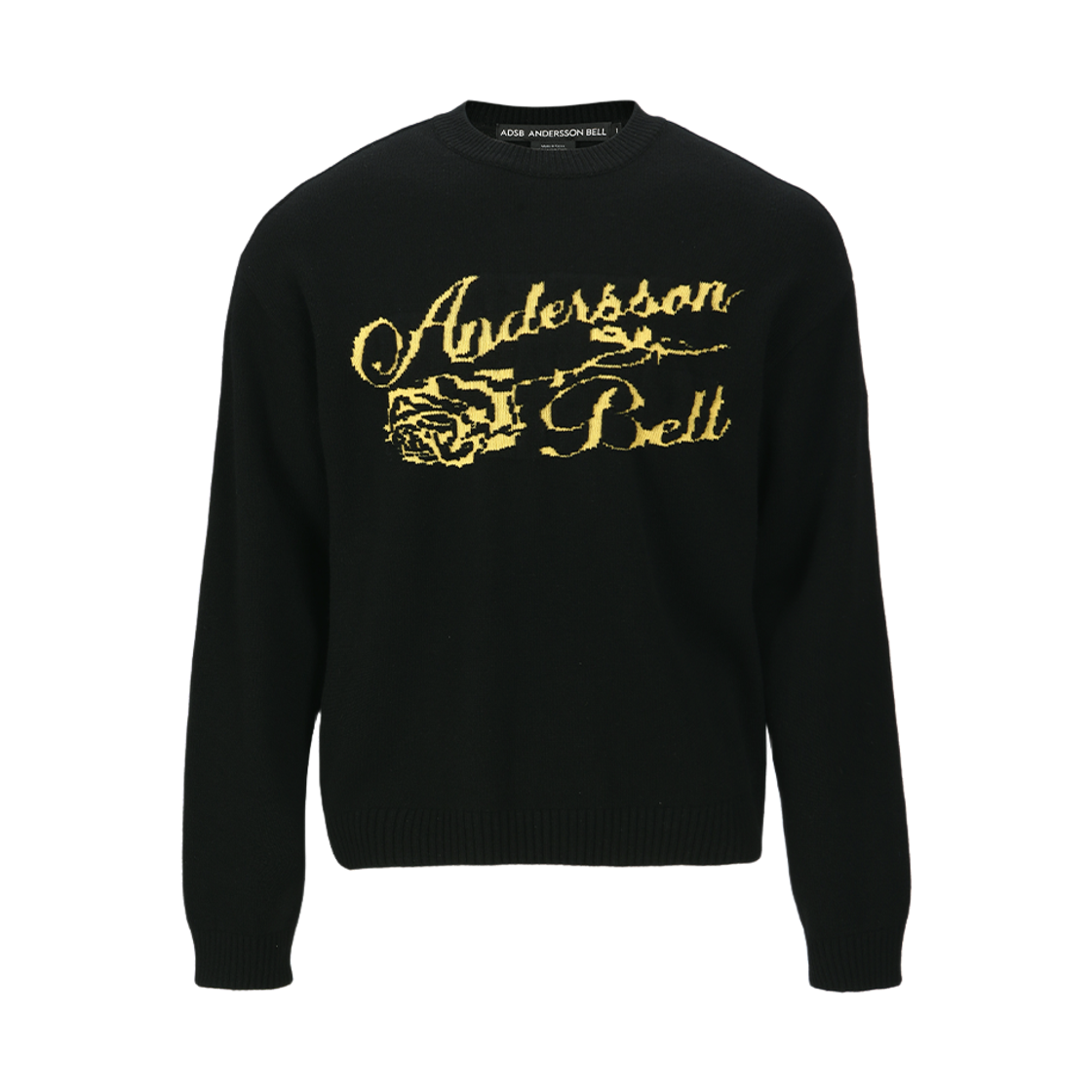 atb1372u(BLACK) ADSB ANDERSSON BELL Unisex Cashmere Rose Crew-Neck Sweater Black