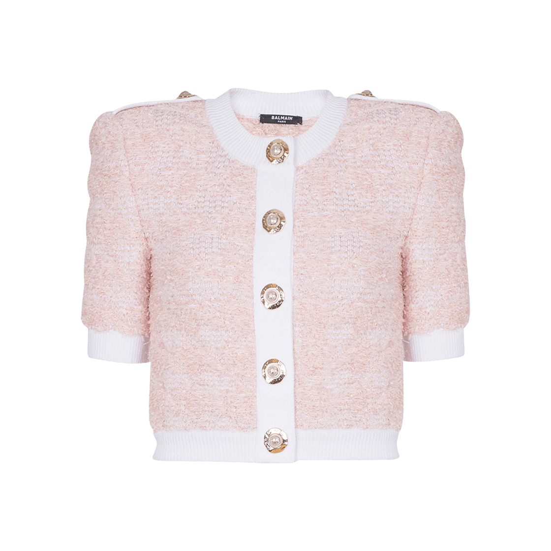 (W) 발망 숏슬리브 니트 가디건 핑크((W) Balmain Short Sleeve Knit Cardigan Pink)
