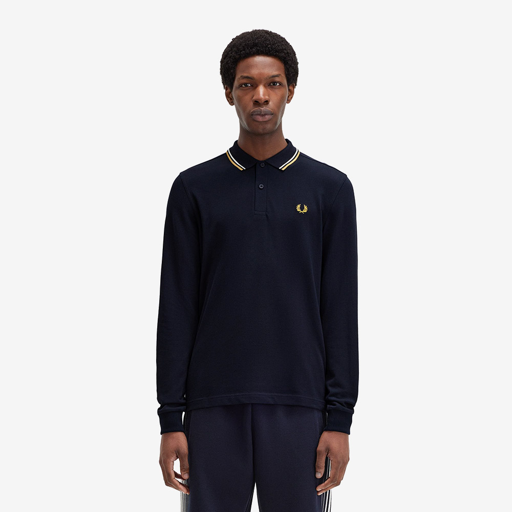 프레드페리 M3636 롱슬리브 트윈 팁 프레드페리 셔츠 네이비 에크루 허니콤(Fred Perry M3636 Long Sleeve Twin Tipped FP Shirt Navy Ecru Honeycomb) - 2
