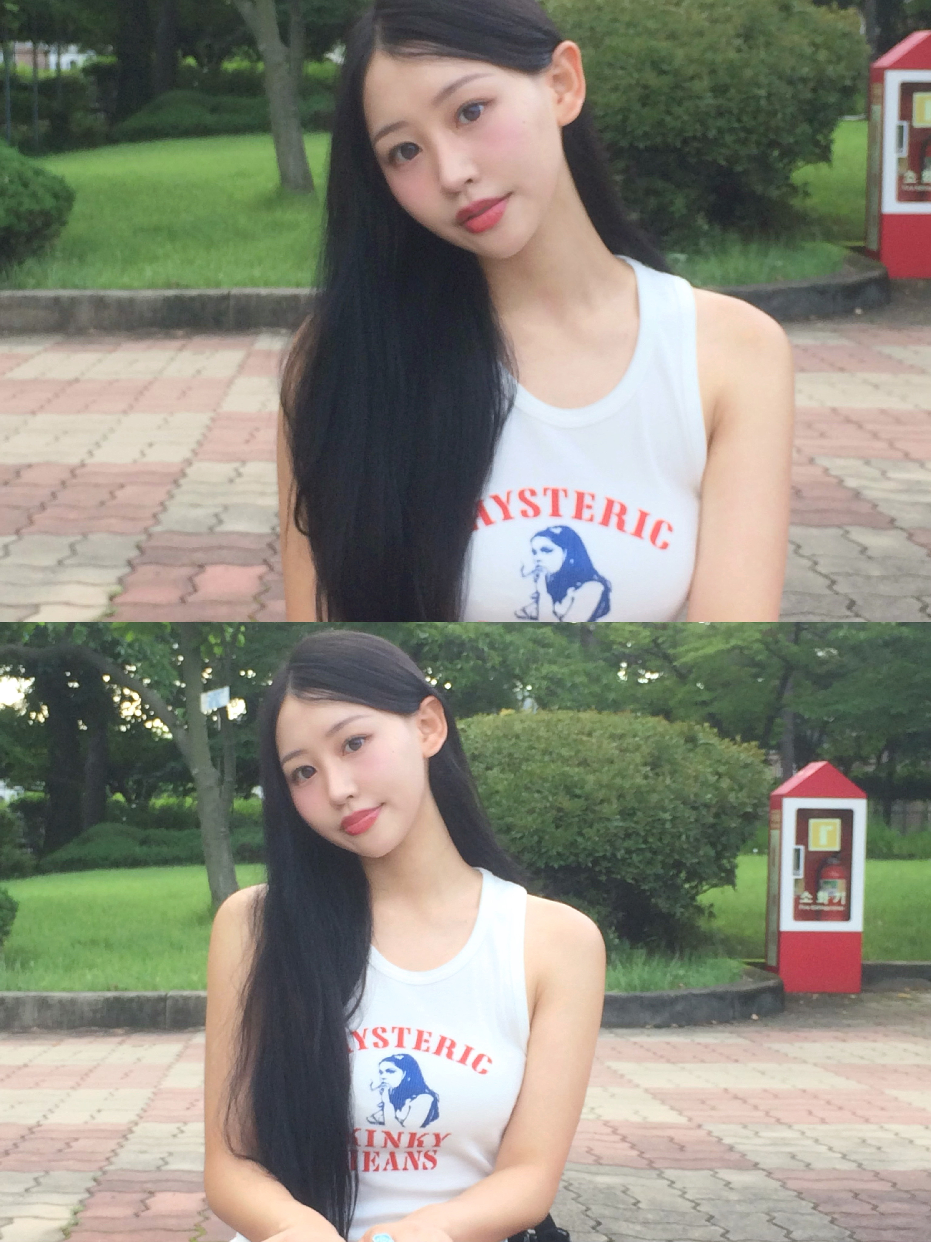 Hysteric Glamour Hys Kinky Jeans Tank Top White 착용 스타일 - 3