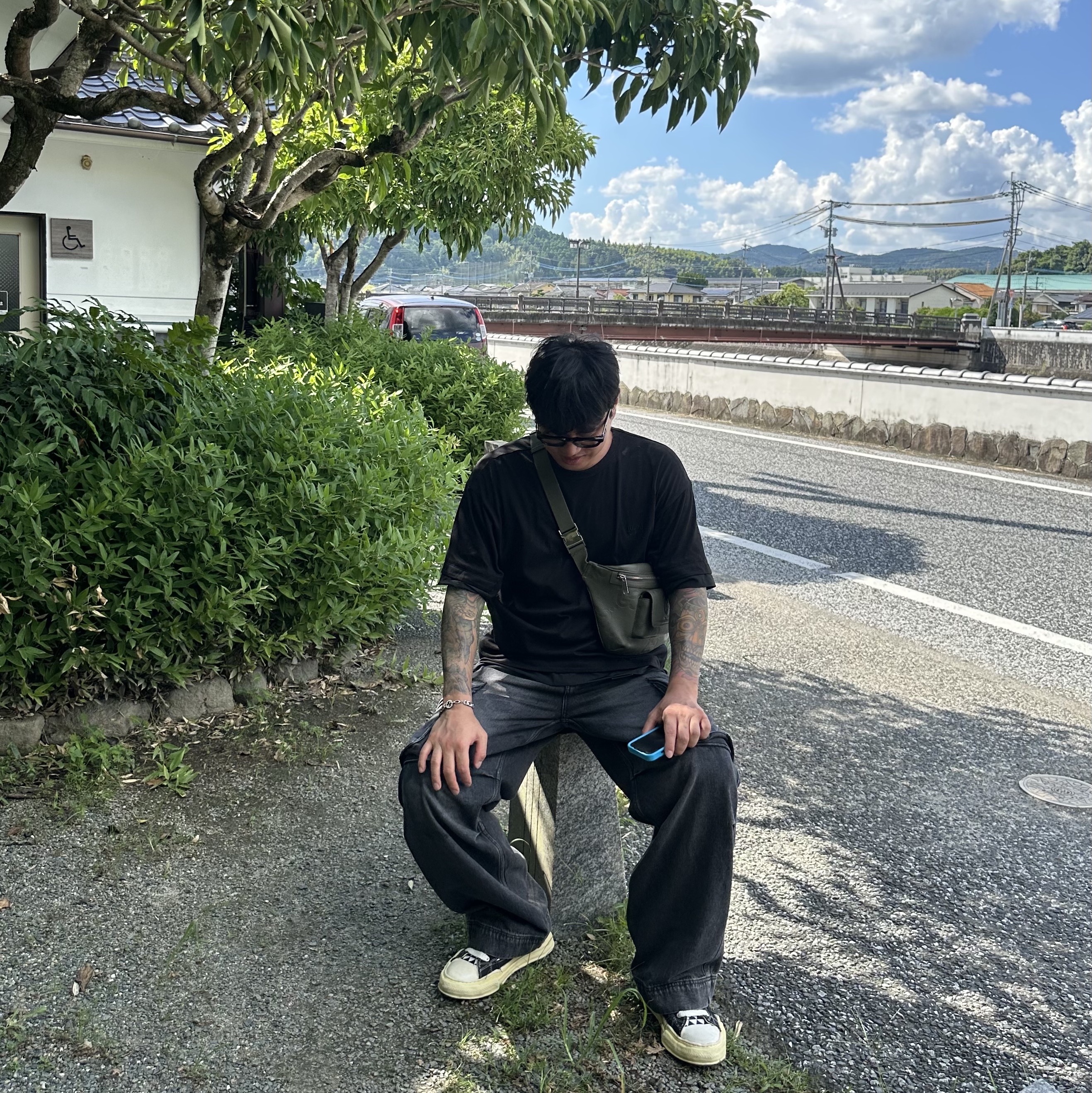 Maison Mihara Yasuhiro Peterson OG Sole OD Print Canvas Low-top Sneakers Black, Chrome Hearts Cuntvoluted Black 착용 스타일 - 2
