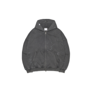 [KREAM 단독] NOMANUAL Painted Hooded Zip-up Washed Black