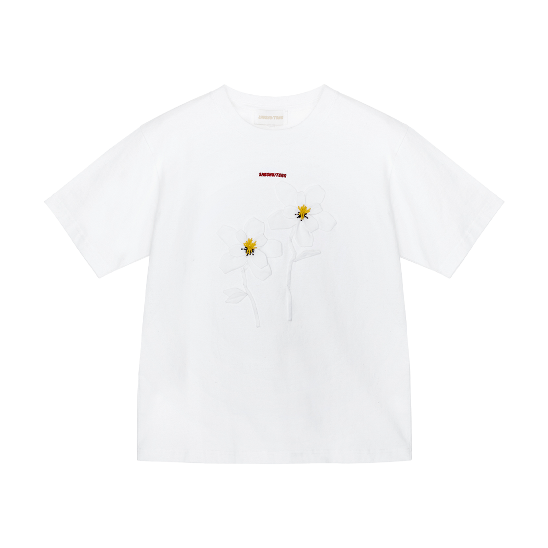 슈슈통 우먼 핸드 순 플라워 티셔츠 화이트 - 25FW(Shushu/Tong Women Hand sewn flower T-shirt White - 25FW)