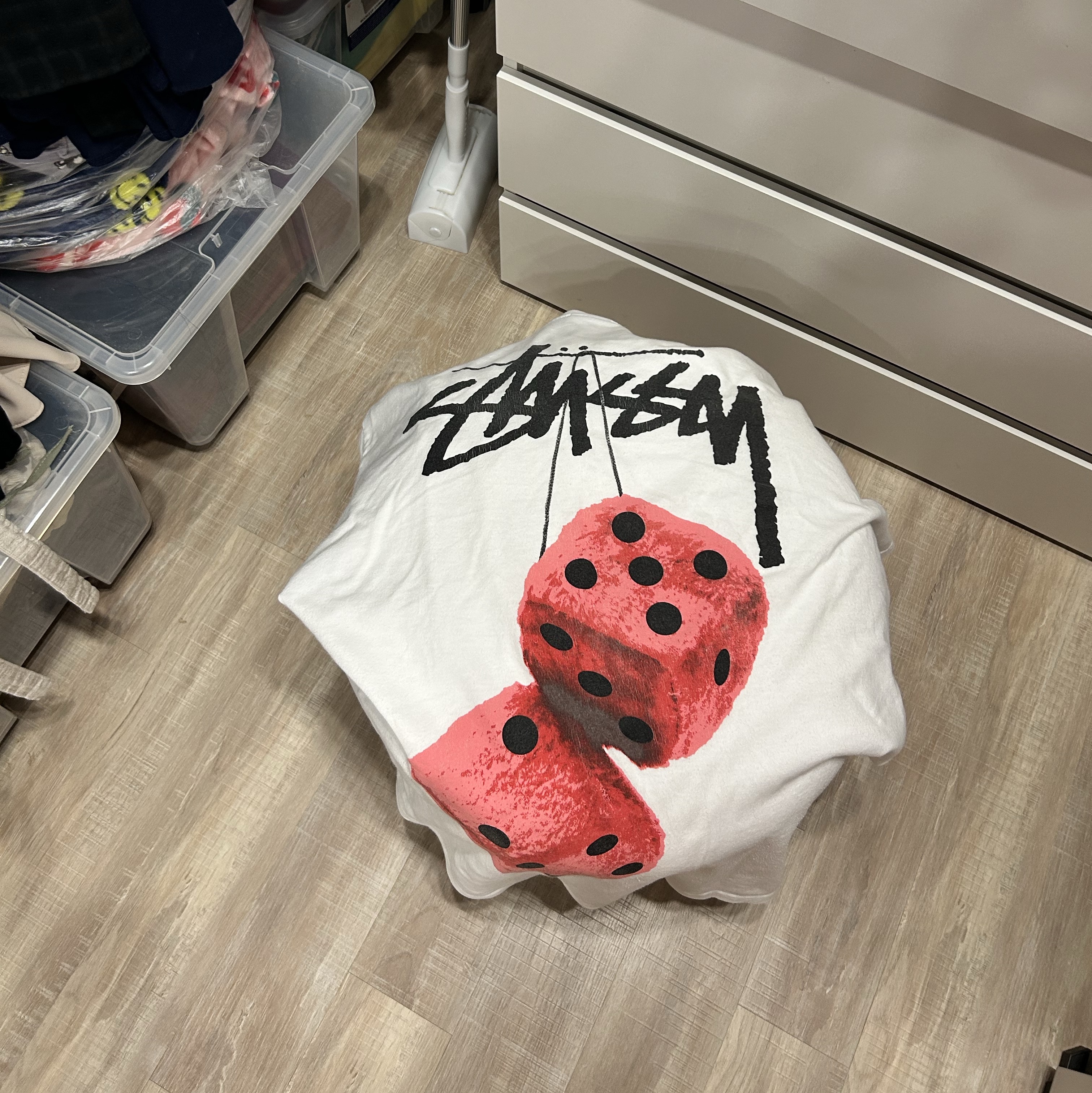 Stussy Fuzzy Dice T-Shirt White 착용 스타일