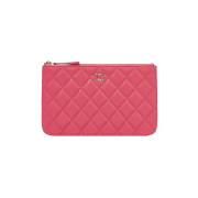 Chanel Small Classic Pouch Grained Shiny Calfskin & Gold Pink