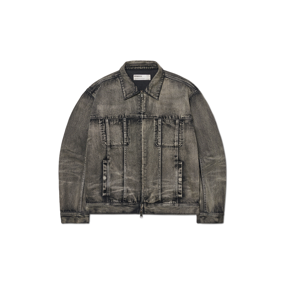 노매뉴얼 워시드 데님 트러커 자켓 워시드 블랙