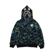 BAPE x 88Rising Glow In The Dark Camo Shark Full Zip Hoodie Blue