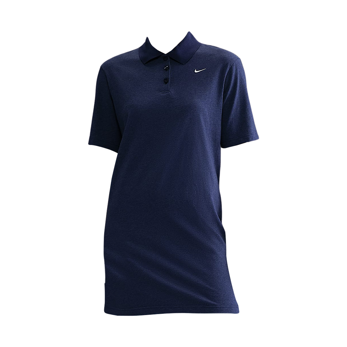 (W) 나이키 NSW 에센셜 숏슬리브 폴로 드레스 미드나잇 네이비 헤더 - 아시아((W) Nike NSW Essential Short Sleeve Polo Dress Midnight Navy Heather - Asia) - 1