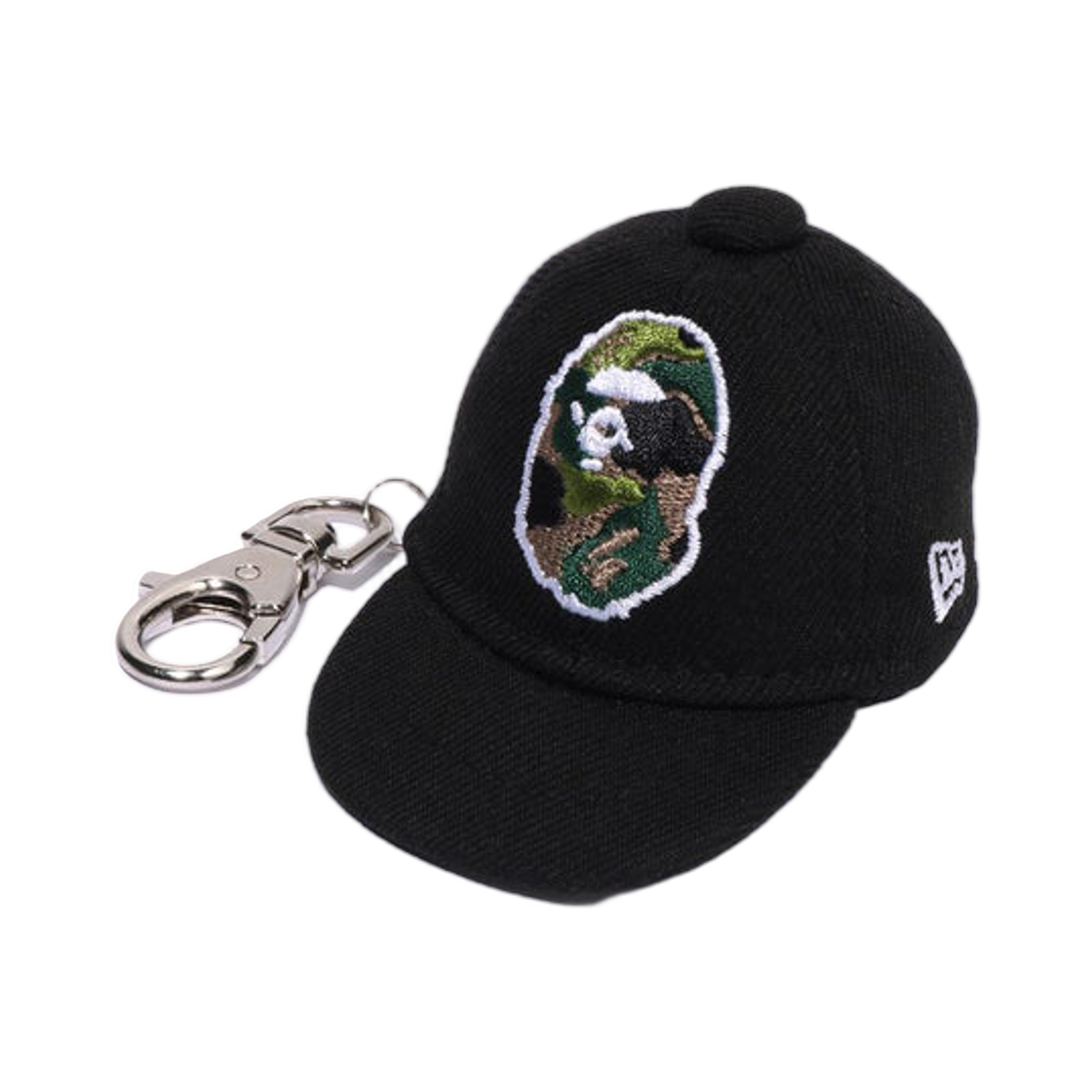 베이프 x 뉴에라 ABC 카모 에이프 헤드 캡 키 체인 블랙(BAPE x New Era ABC Camo Ape Head Cap Key Chain Black)